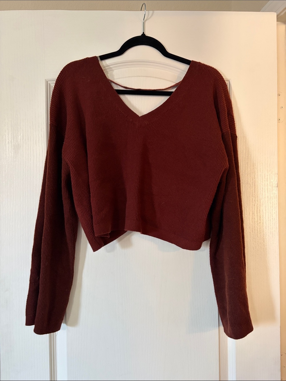 Off-the-Shoulder V-Neck Sweater - Rust